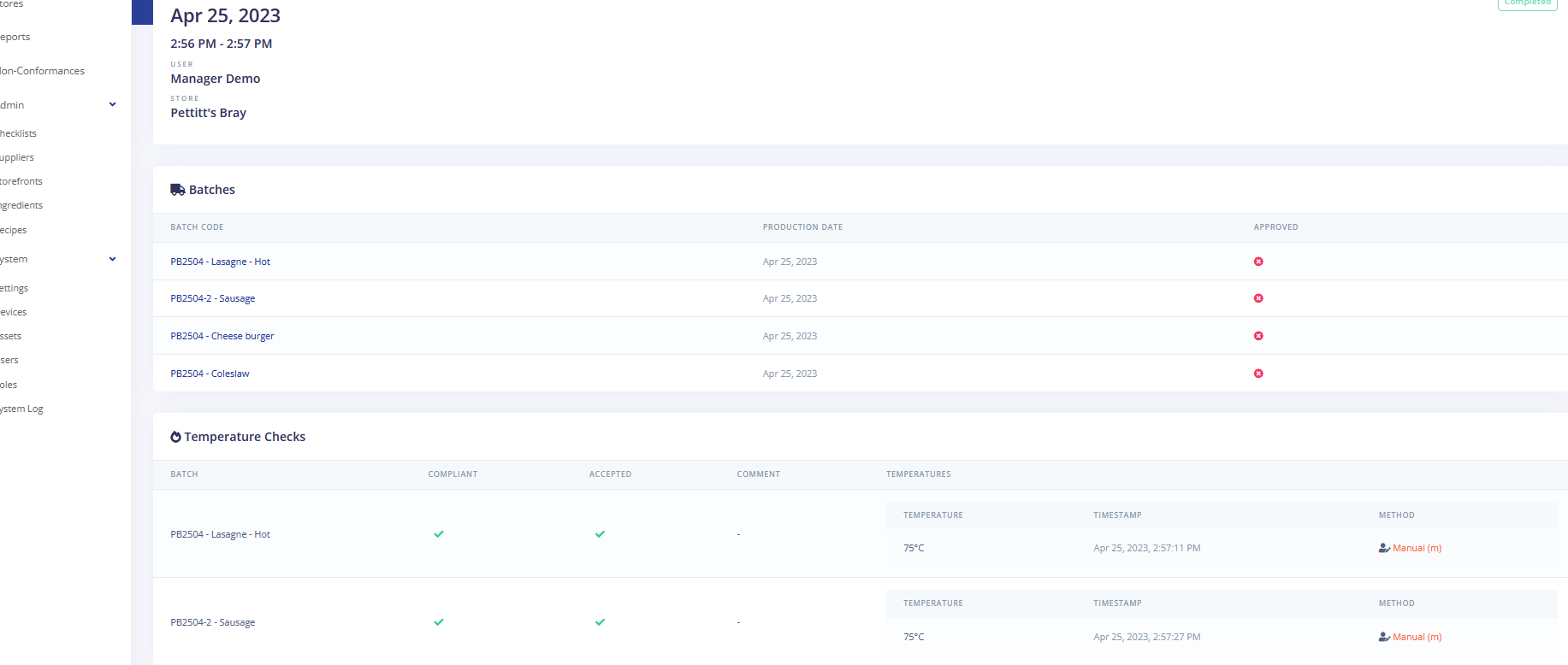 Food Guard Software - Food Display Reporting - Select and Check any Batch, Stock or Prodcut in Hot or Chilled display. Print PDF reports relatating to all processes that each of these products have been through also.