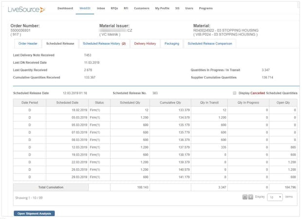 LiveSource screenshot: LiveSource order-supply management