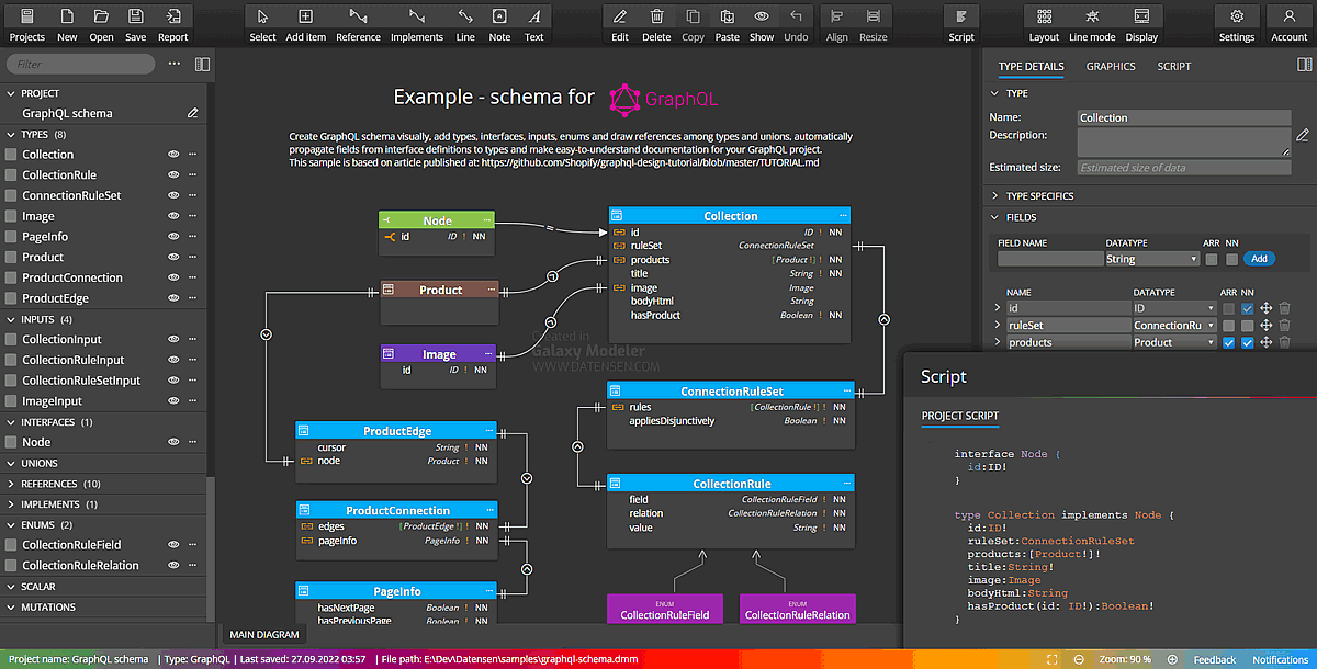 Galaxy Modeler Software - GraphQL schema diagram