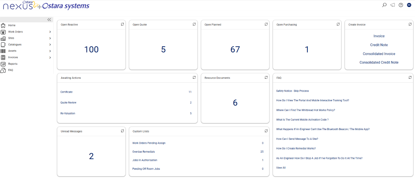 Ostara Systems screenshot: If you have access to the Internet, you have access to Ostara, to manage your estate irrespective of where you are in the world. The Client and Contractor portals extend your reach and control – ultimately, this could reduce the size of helpdesk required.