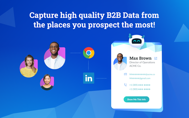 Datanyze screenshot: Find the perfect prospect on LinkedIn? Get ready to break the ice and start selling. With our Google Chrome Extension, Datanyze users can access contact and company data directly from the places they prospect most, in real-time.