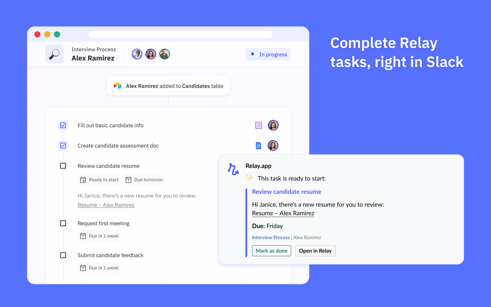 Tasks and forms in Relay.app can be completed right from within Slack