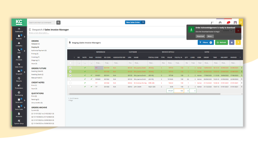 Move your sales through different stages with an overview of your entire order line.