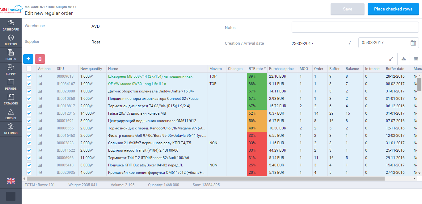 Edit new regular orders and view descriptions, purchase price, buffer date, and more