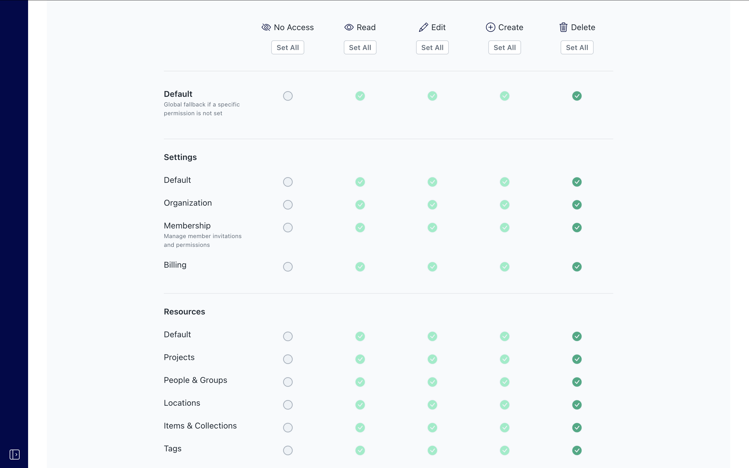 Prospero Software - User permissions page