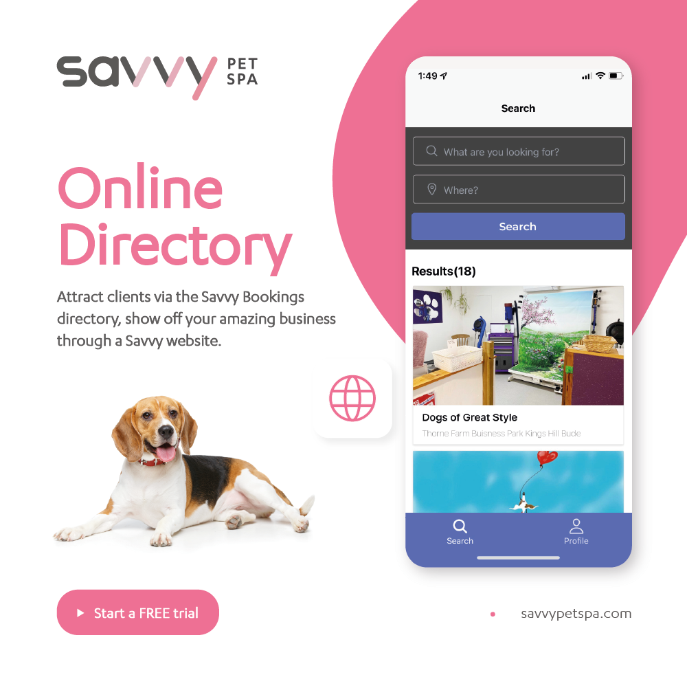 Showcase your salon with Savvy Pet Spa's free online & app directory.
