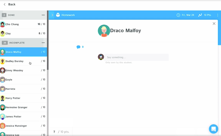 Kiddom Software - Students can chat with teachers to ask for help on assignments