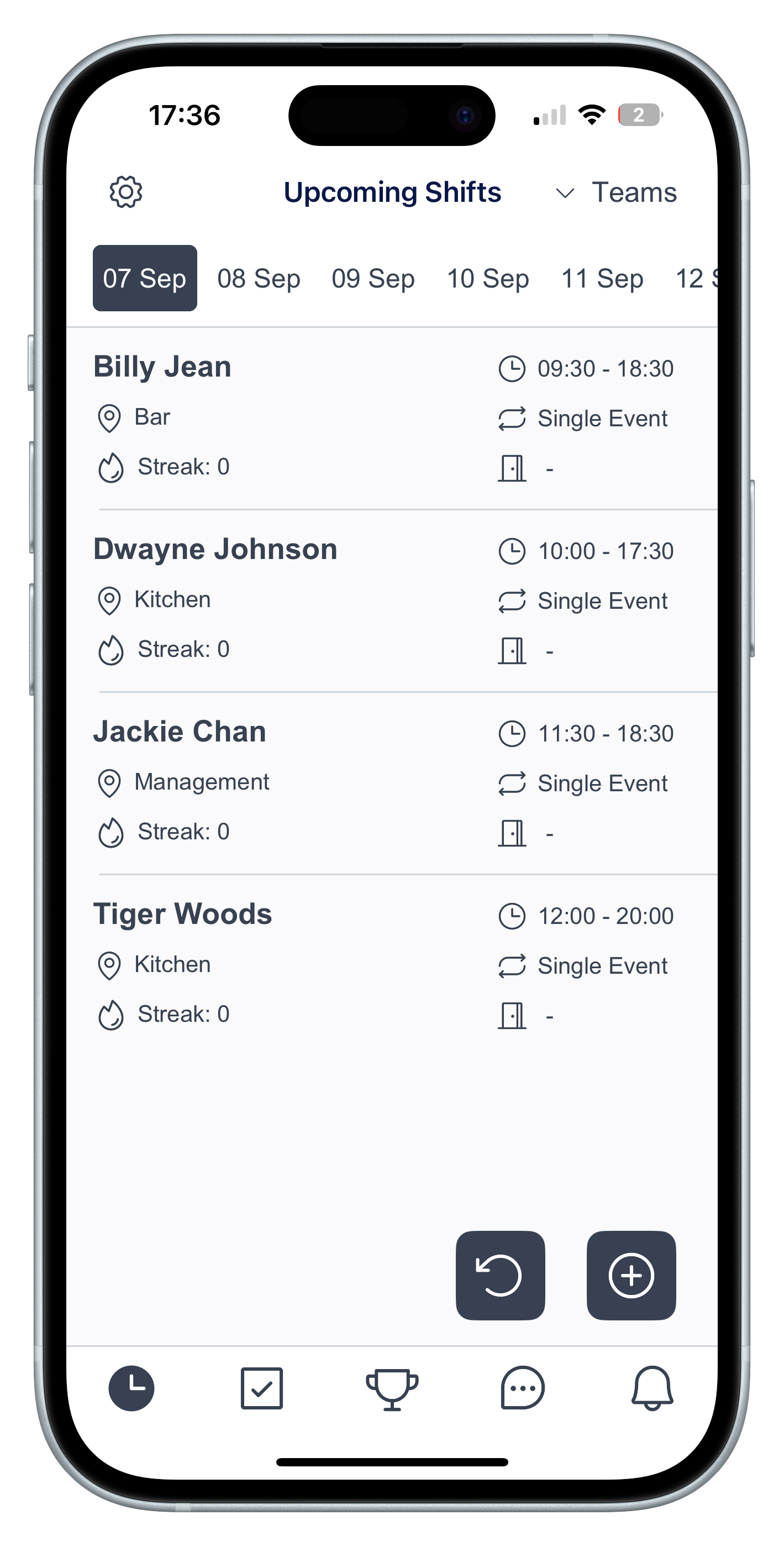 Pilla screenshot: Shift Scheduling