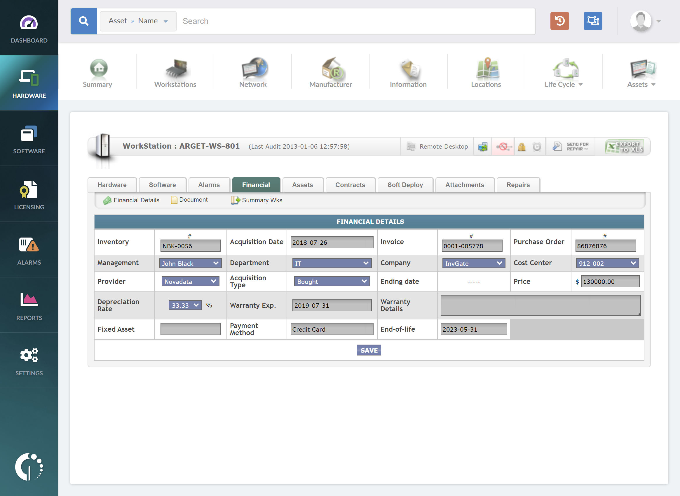 InvGate Assets Software - Cost management