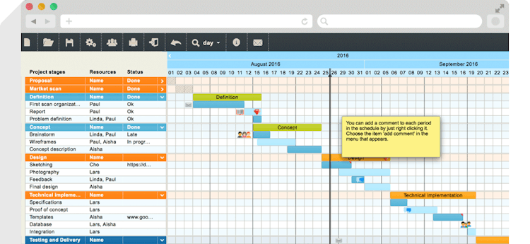 Tom's Planner screenshot: Gantt chart and time block set up
