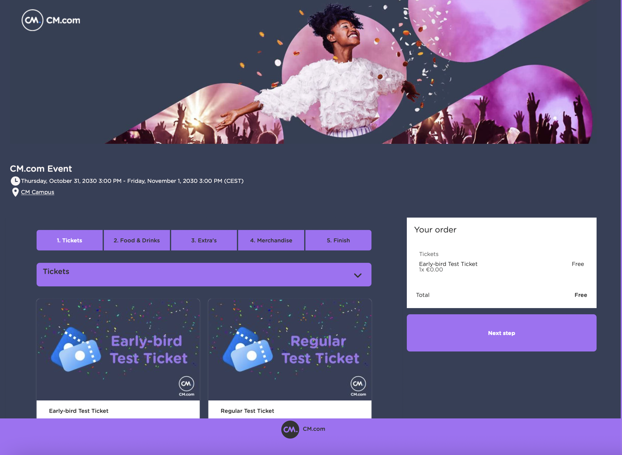 Ticketing screenshot: CM.com Ticketing - Ticket Shop Example