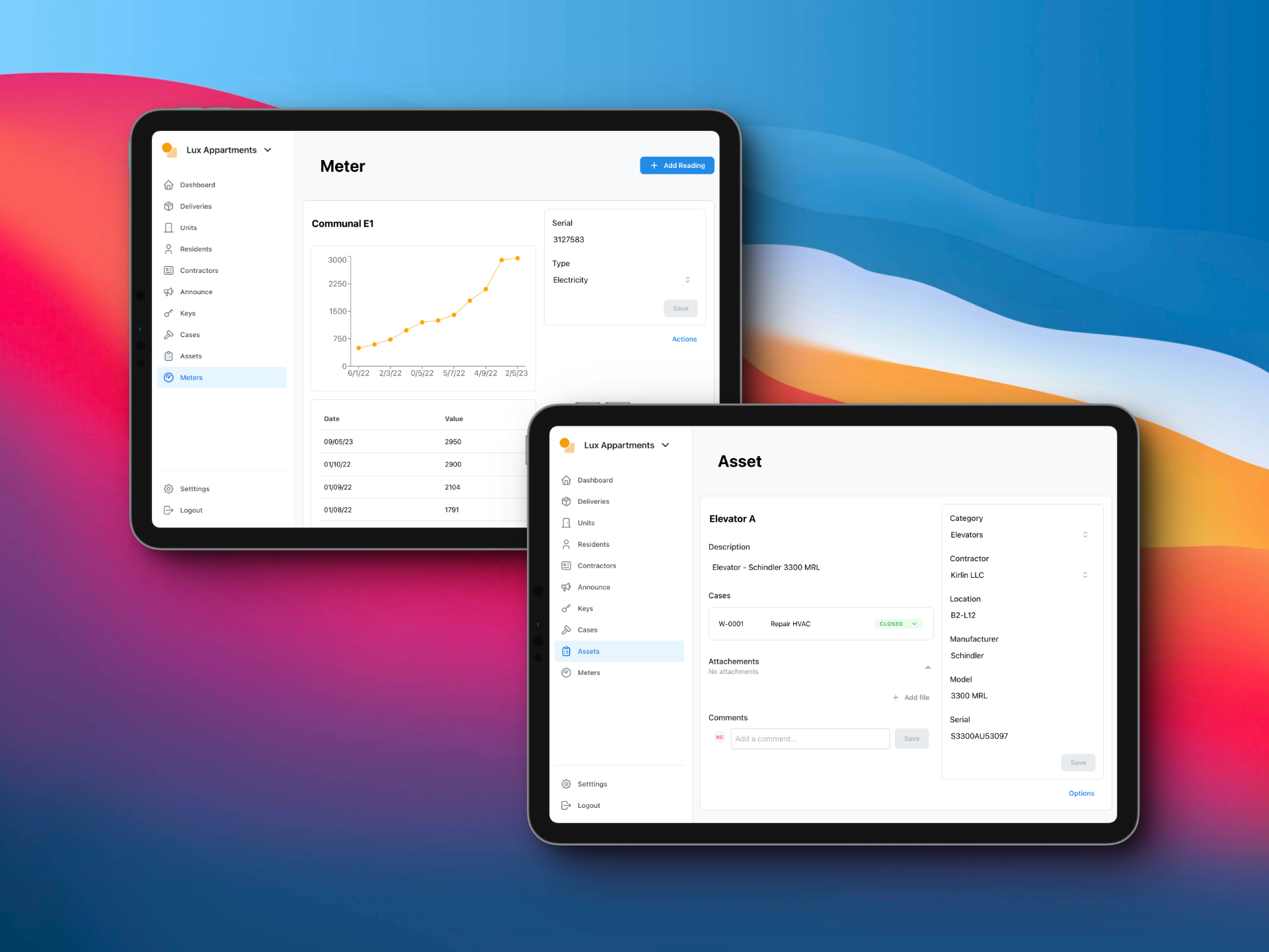 Onsite screenshot: Onsite asset and meter management