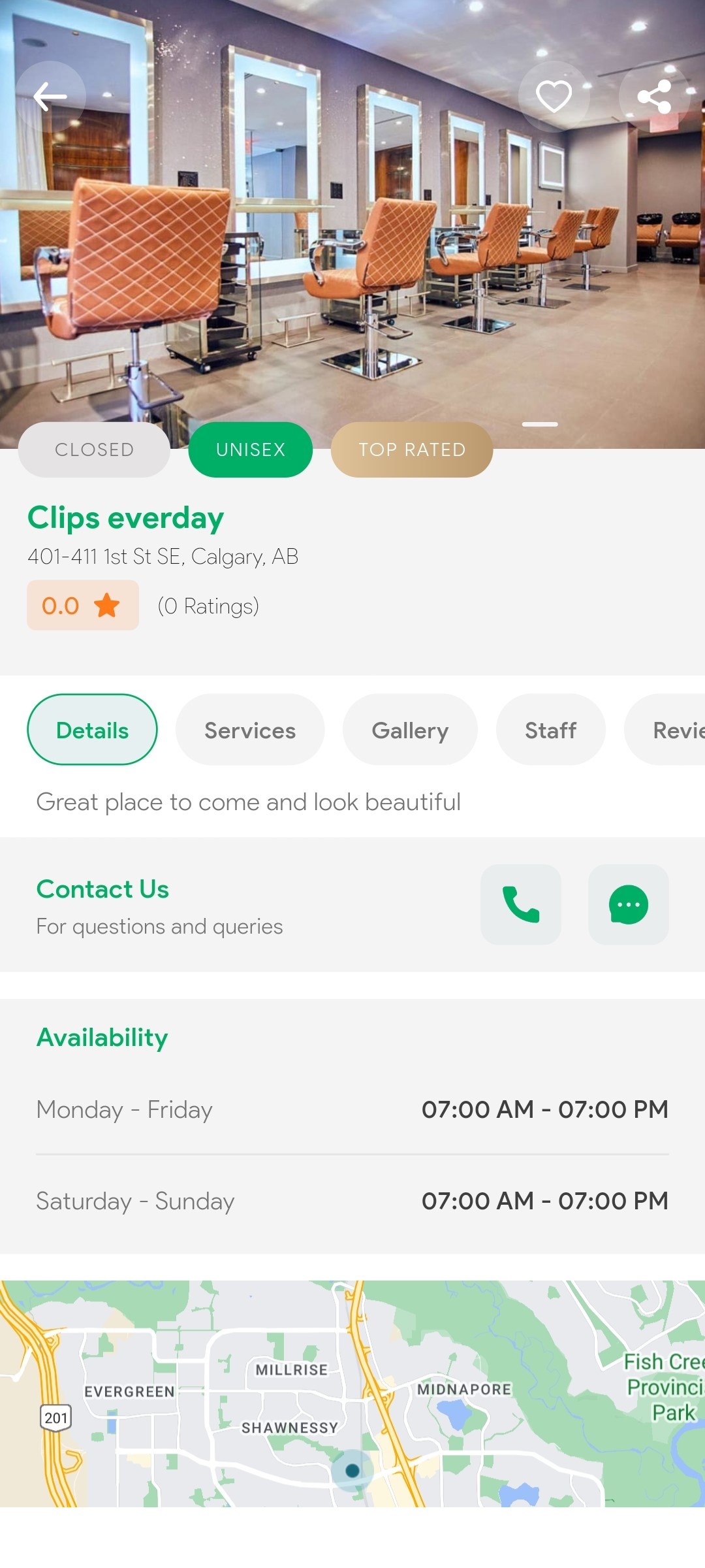 Peroz screenshot: Peroz salon details