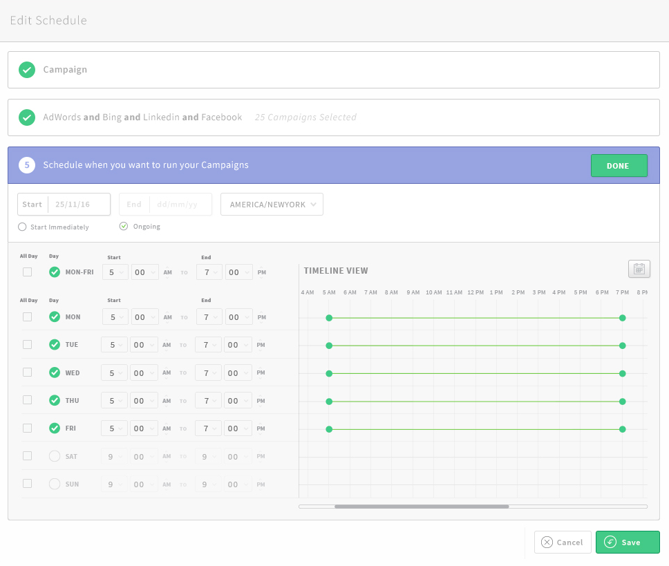 AdStage Software - AdStage allows users to schedule exactly when they want each of their campaigns to run