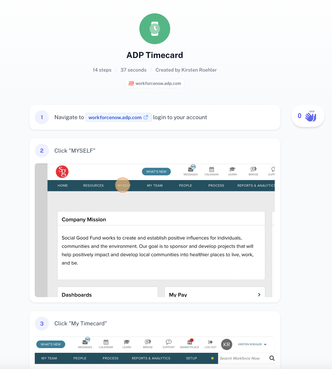 Scribe screenshot: Scribe ADP Timecard