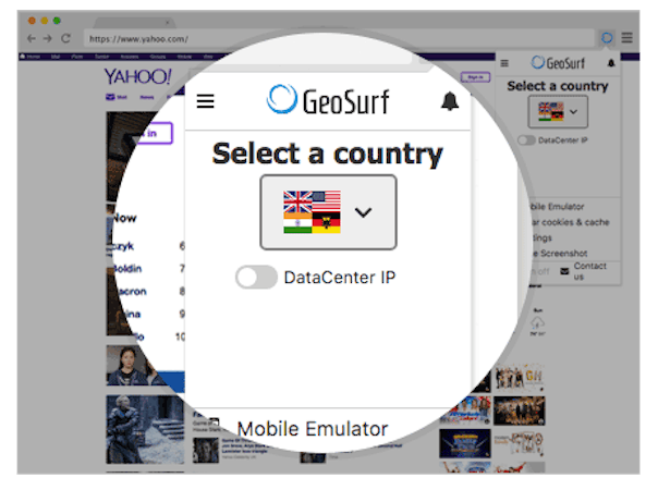 GeoSurf screenshot: Choose between residential and data center IPs