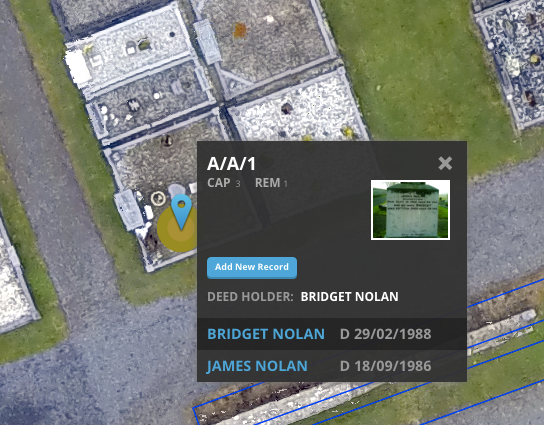 Plotbox Software - Centralized records management is mapped to allow users view with one click who owns the selected plot and who is buried in the plot, plus any other related records