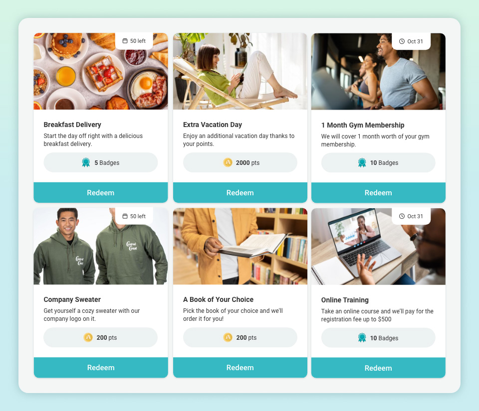 Custom Employee Perks - Reward Employees with Custom Company Perks. With Perks, you can offer anything of value you think your program would benefit from as a redeemable employee reward.