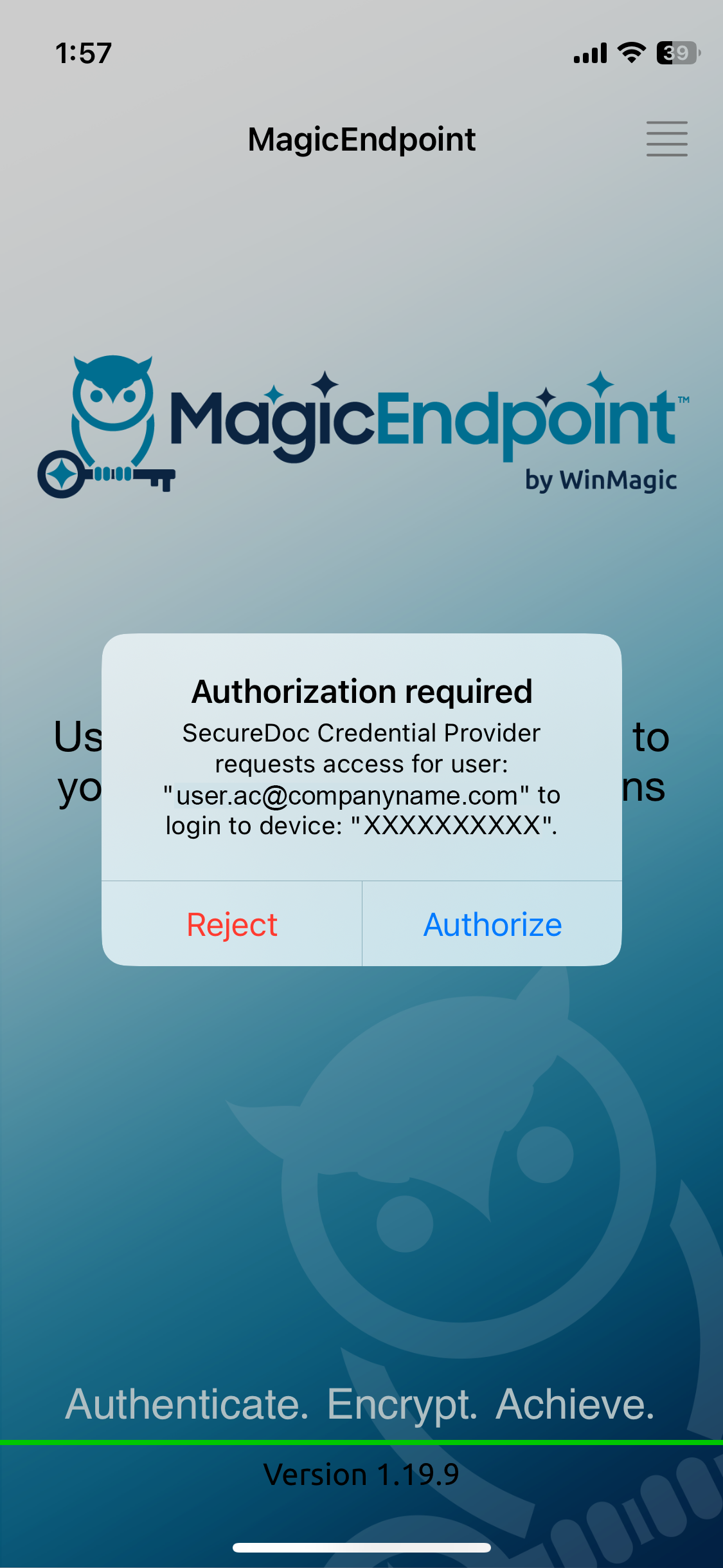 MagicEndpoint authnetication message