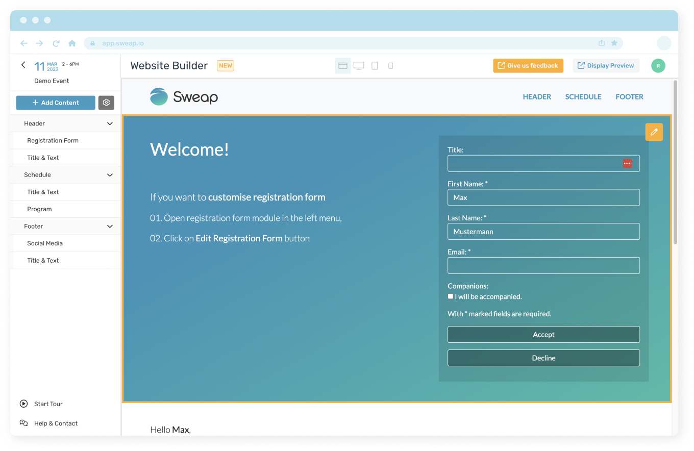 Sweap Software - Sweap website builder