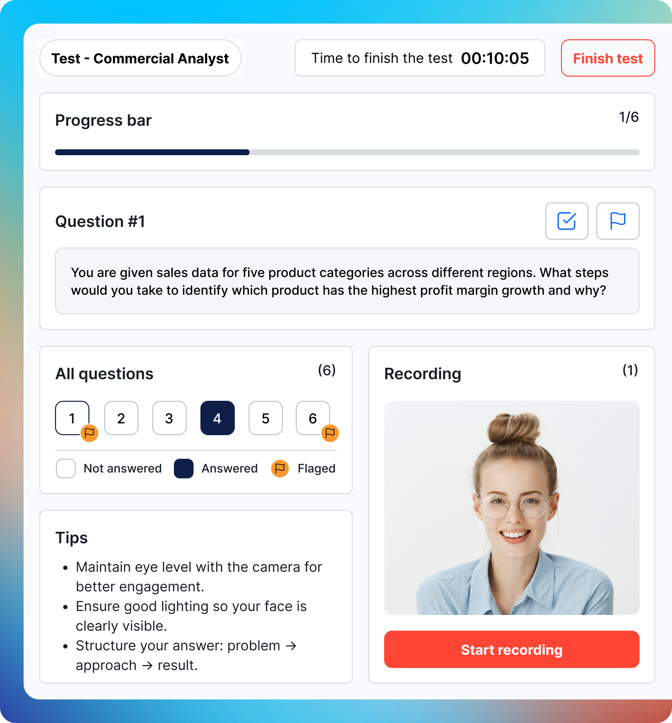 YouTestMe Virtual Interview screenshot: YouTestMe Virtual Interview test taking