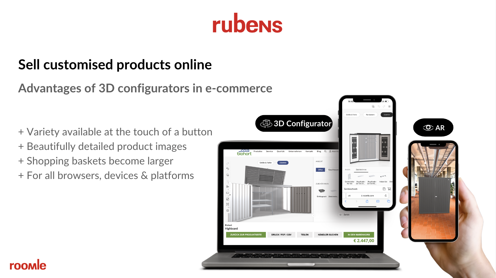 Roomle Software - Rubens by Roomle is a powerful 3D product configurator platform designed to revolutionize e-commerce by enabling businesses to offer personalized, interactive shopping experiences.