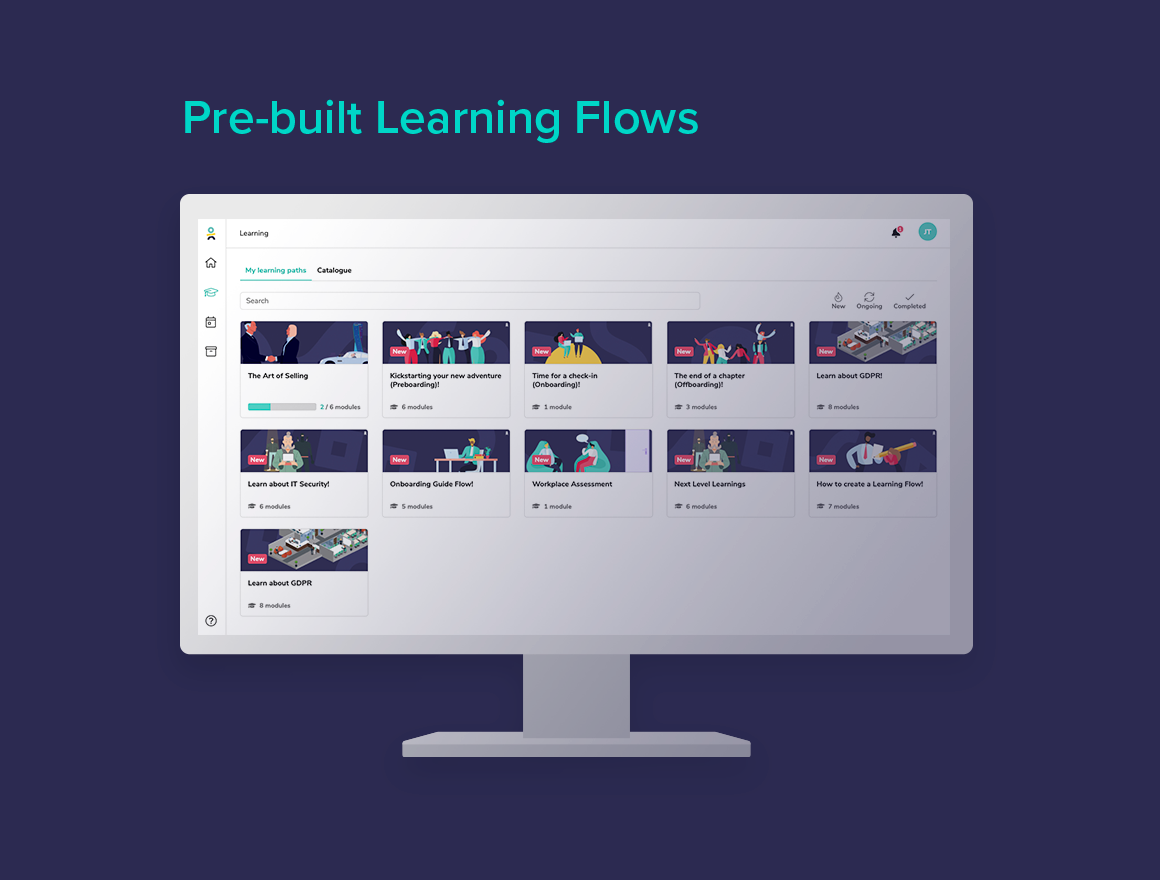 Learningbank Software - A Learning Platform and LMS doesn't always deliver pre-built learning for you. Learningbank does! Get started right away with learning flows built by experts. can be tailored to your company.