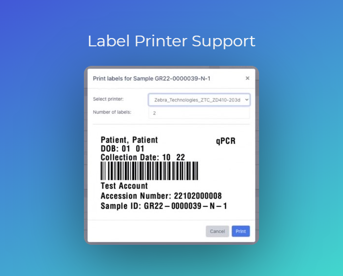 Automatically generate labels with scannable barcodes with label printer support.