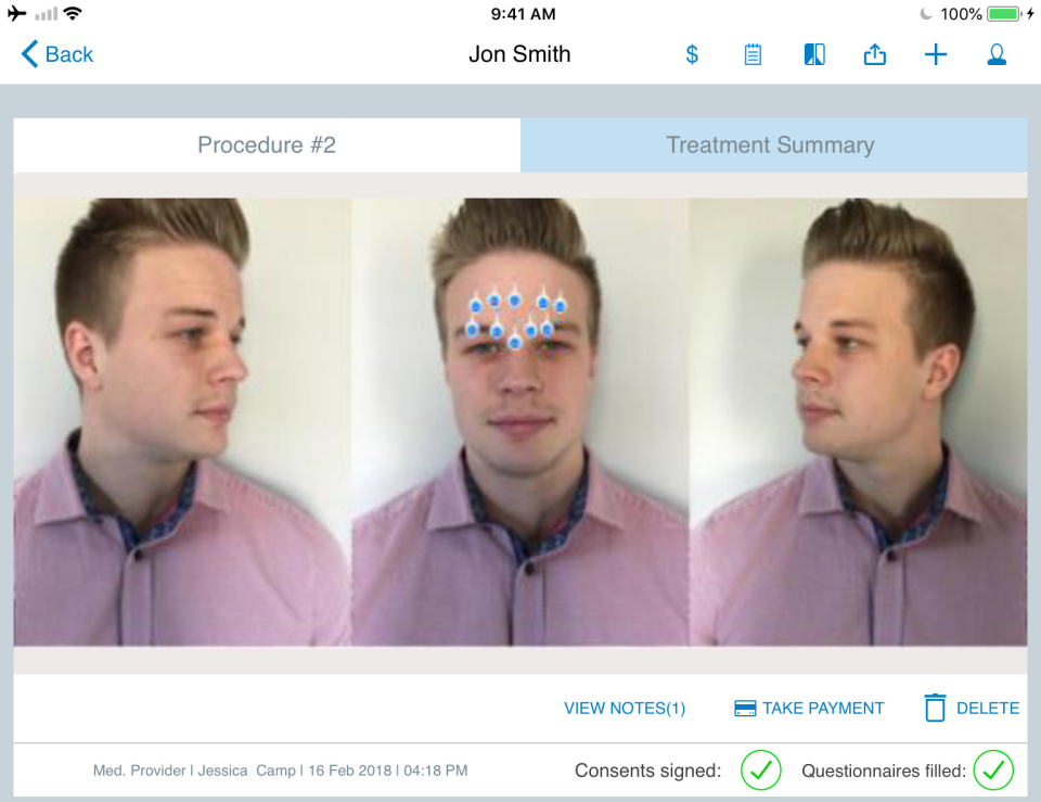 Aesthetic Record treatment summary