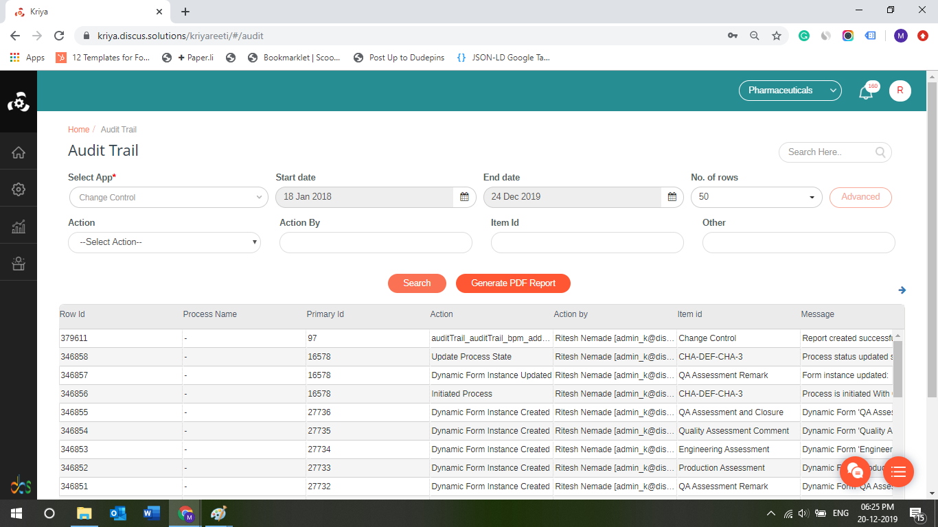 Kriya Software - Get audit and activity logs of every action. With this tracking who does what can be retrieved and exported for compliance and system monitoring.