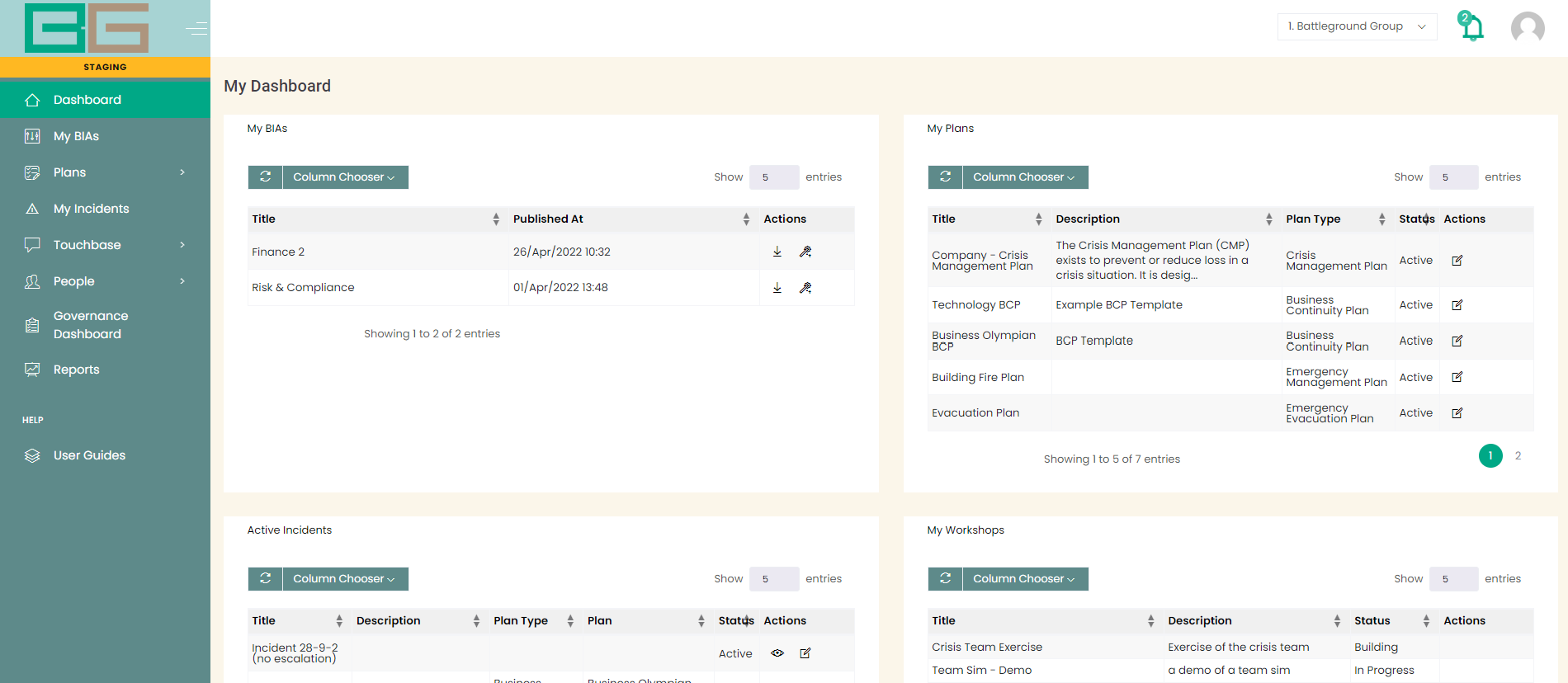 Battleground Software - Web dashboard