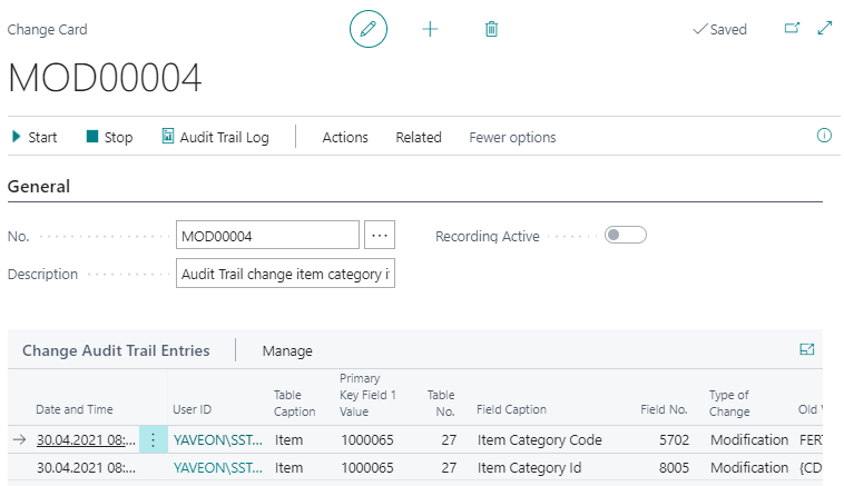 YAVEON ProBatch Software - audit trail