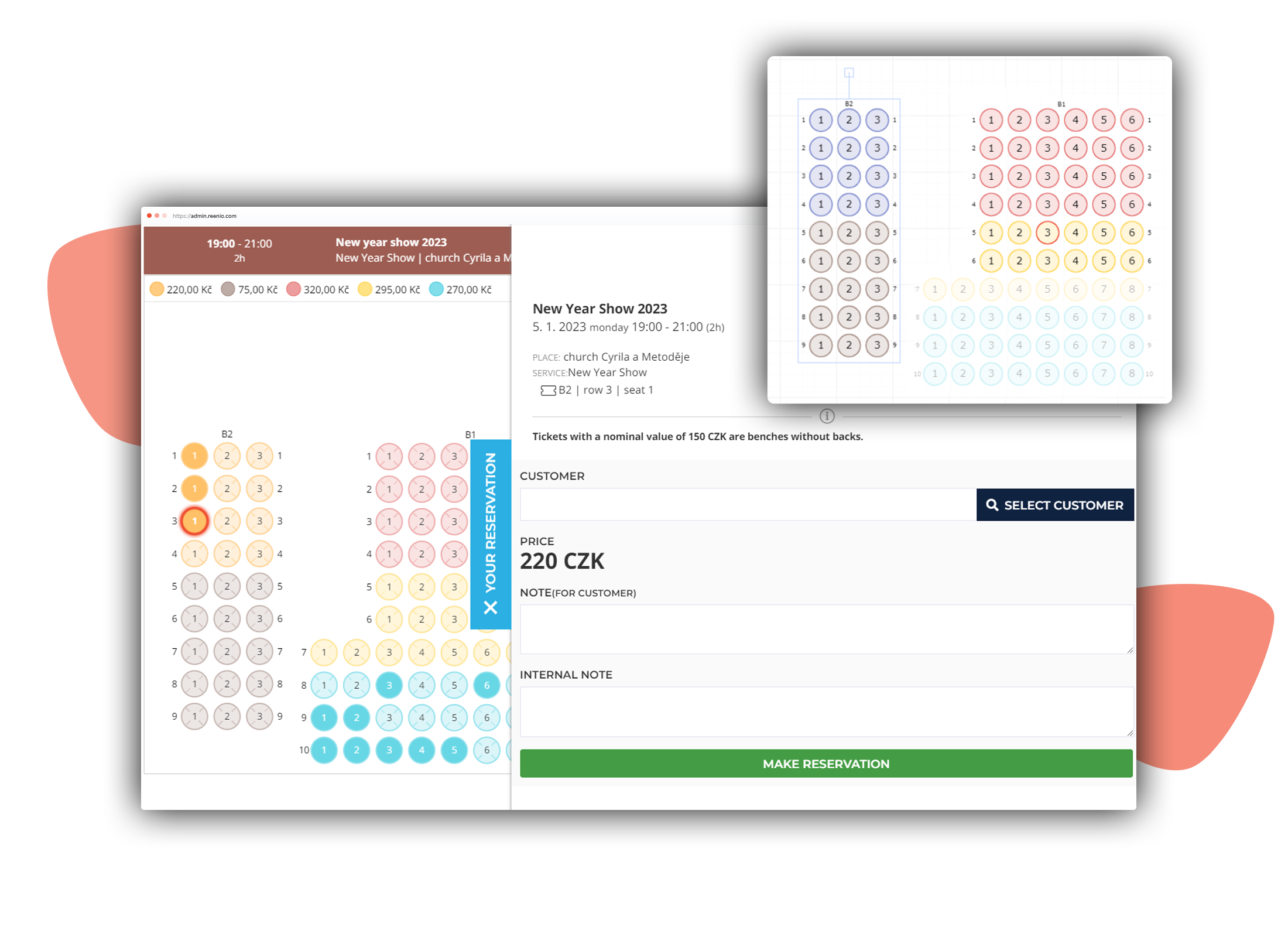 Seat map for booking specific seats