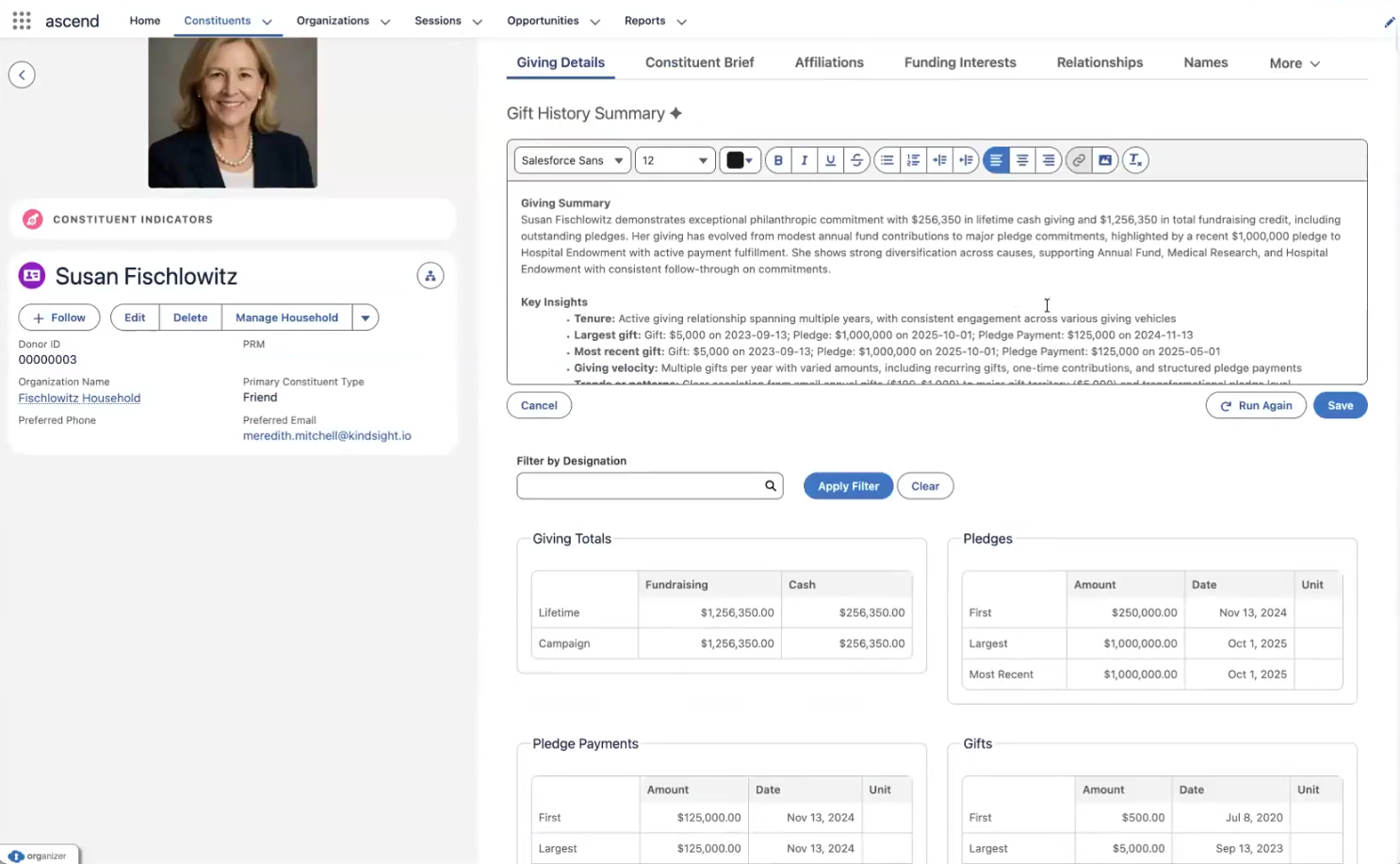 Ascend Software - Kindsight Intelligence, Kindsight's AI-powered features, in Ascend. Here. KI Briefings is turning constituent data into concise, actionable summaries.