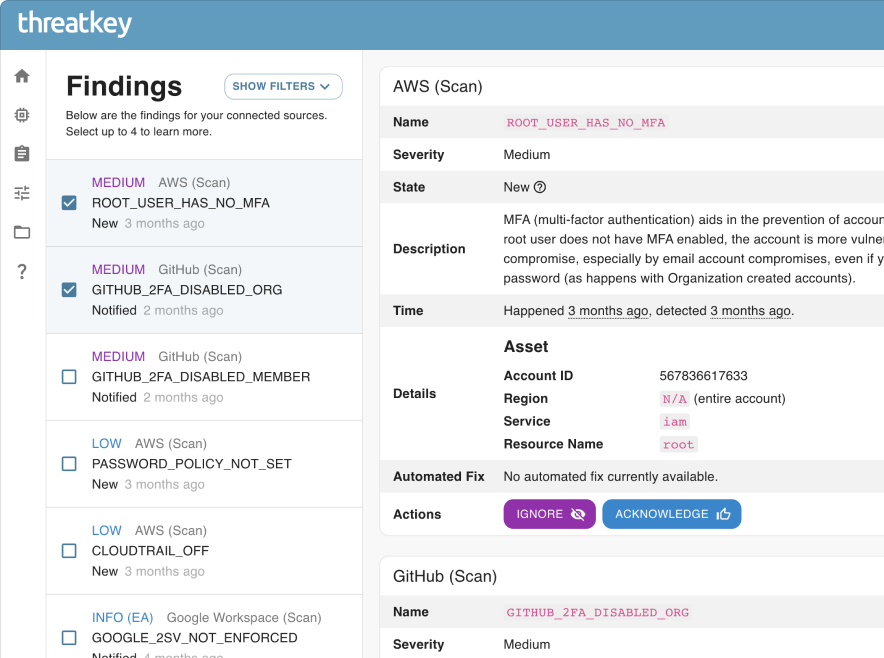 ThreatKey screenshot: ThreatKey findings