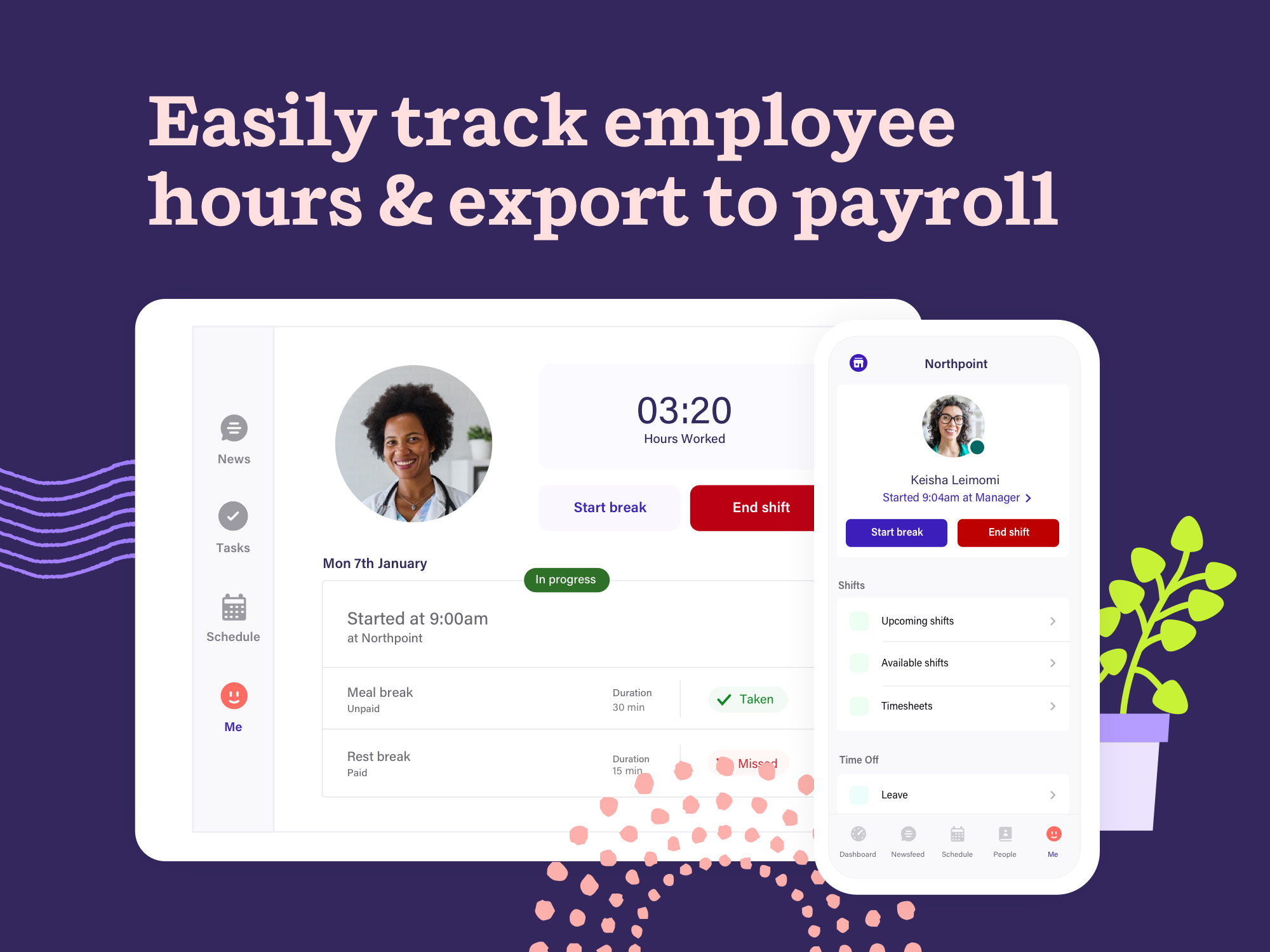 Deputy Software - Make it simple for employees to clock in and out from any device, with geolocation capture and facial recognition. 
Streamline timesheets and attendance records, seamlessly export to payroll.