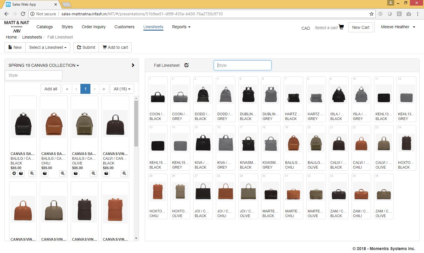 Momentis Fashion ERP web dashboard screenshot