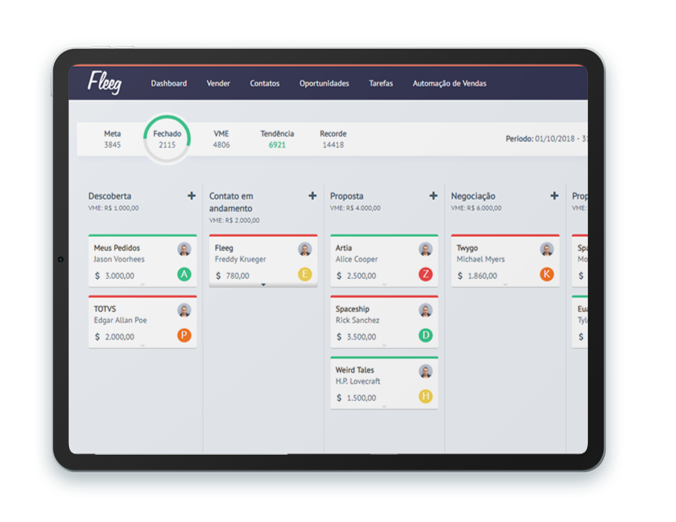 Fleeg screenshot: Pipeline de Vendas