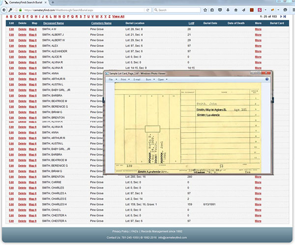 CemeteryFind Software - Scans of original documents can be attached to electronic records in CemeteryFind