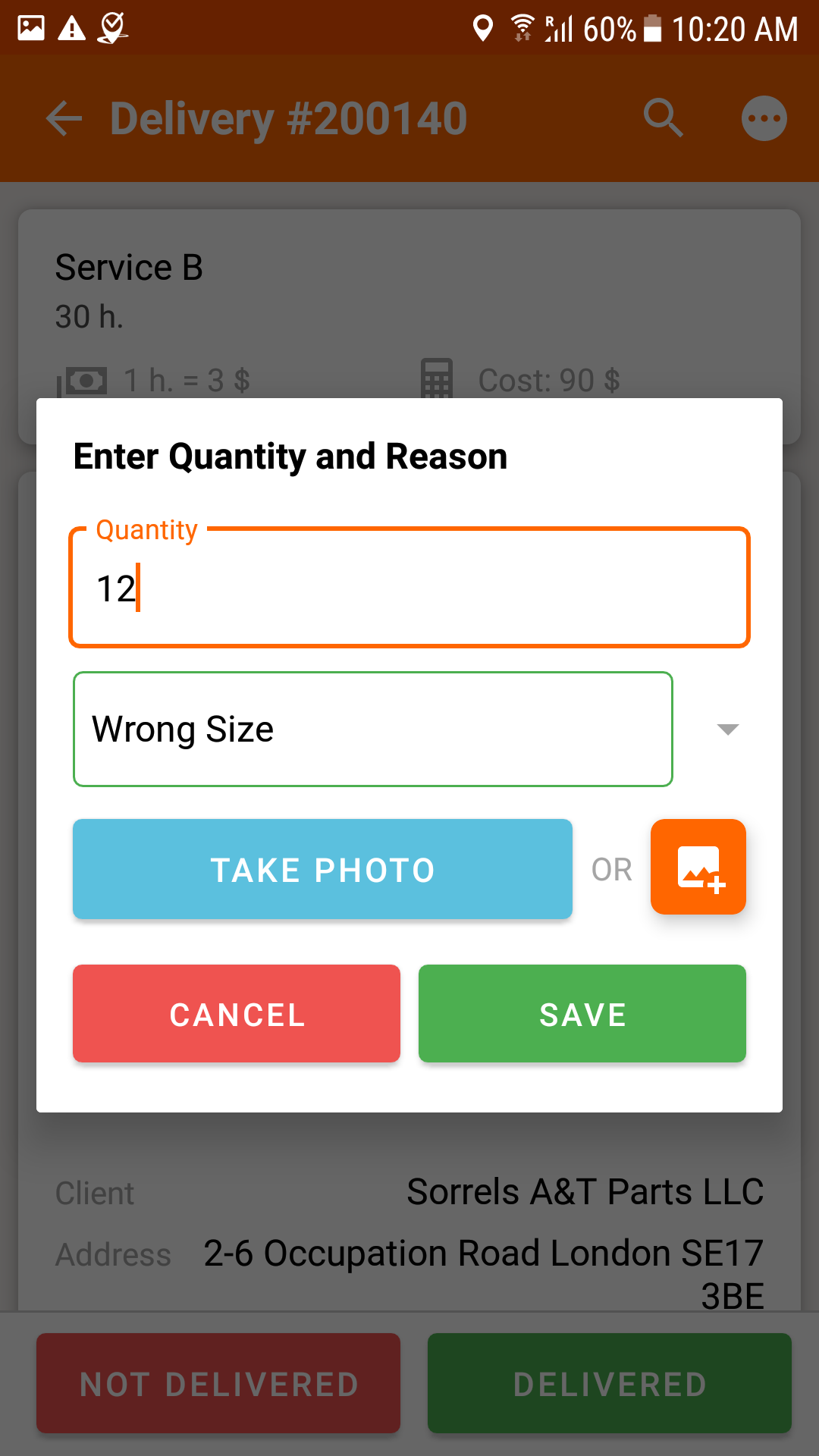 The app records actually delivered items