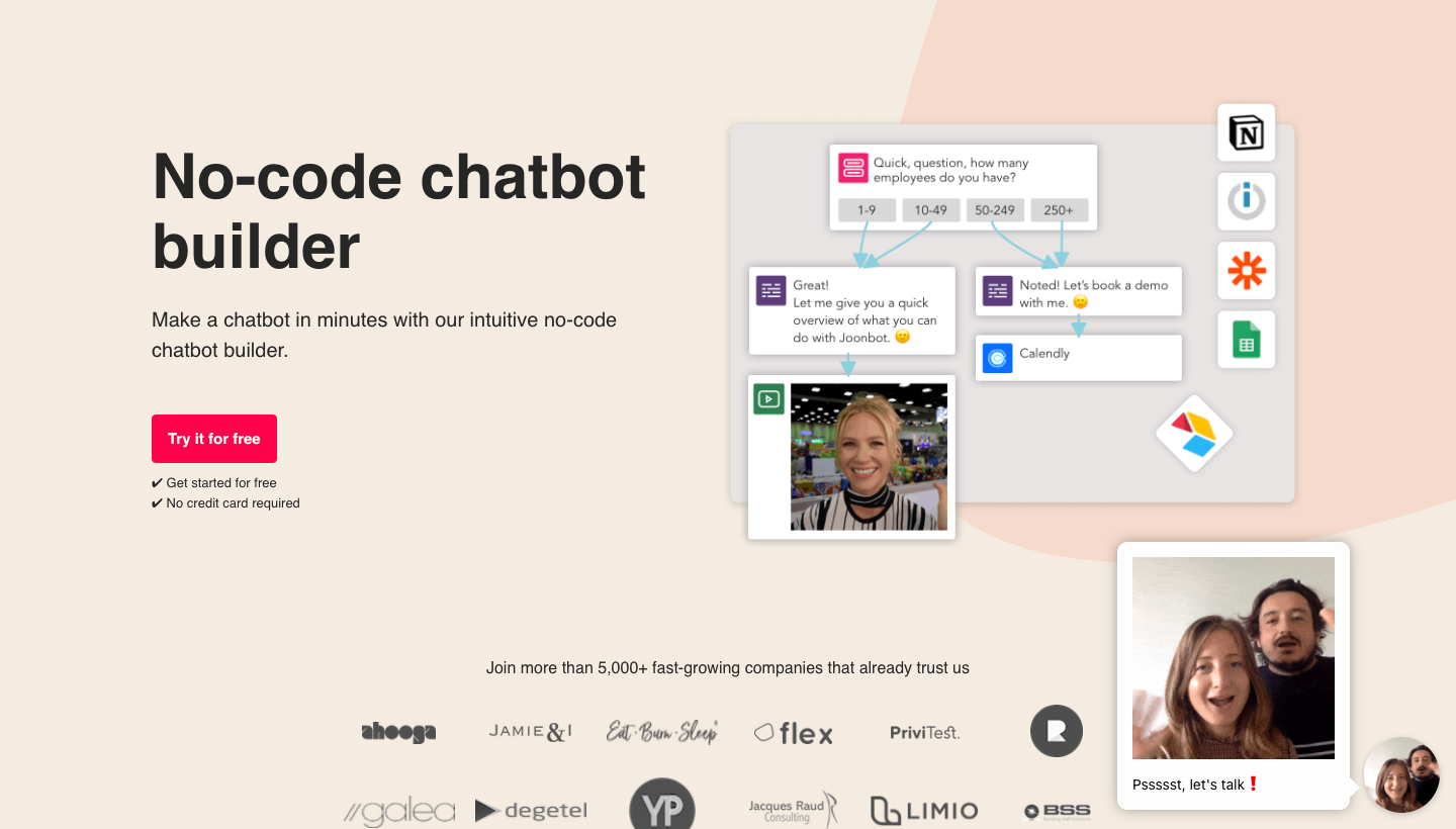 Joonbot screenshot: No-code and intuitive chatbot builder