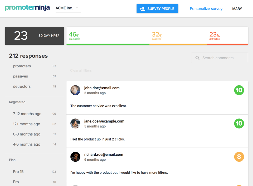 View responses and NPS in real time from the dashboard