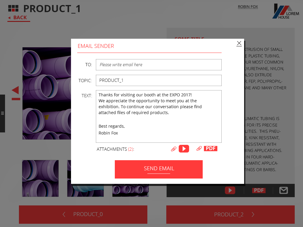 Product email sender