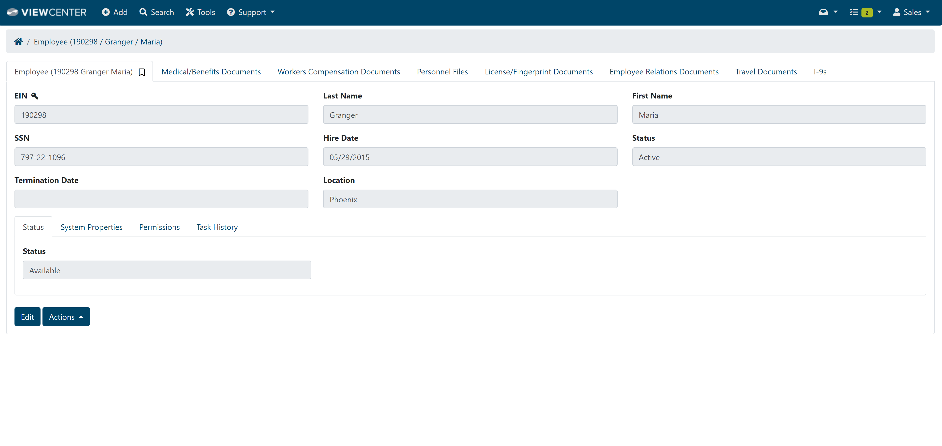 ViewCenter Software - Employee Record Hierarchy