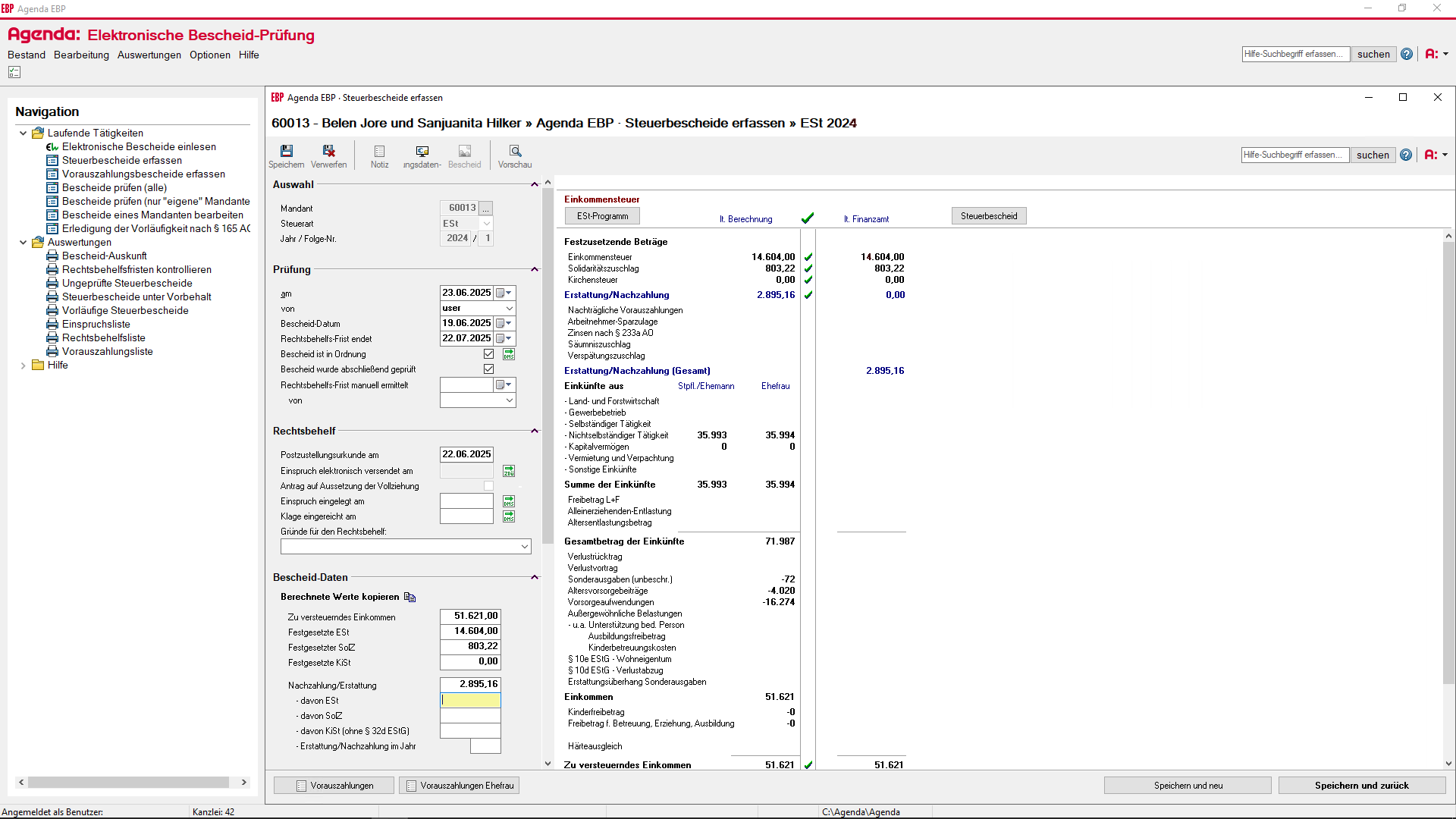 Agenda screenshot: Elektronische Bescheid-Prüfung