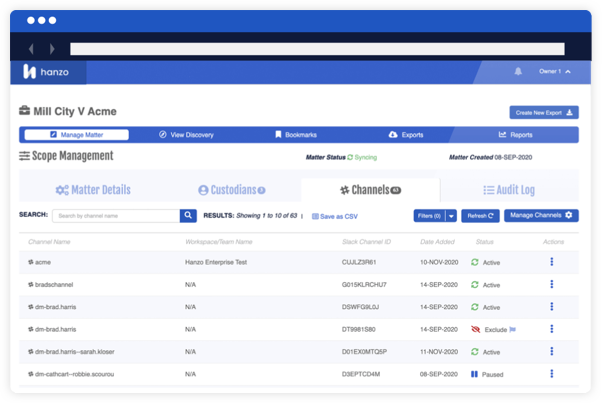 Hanzo screenshot: Hanzo scope management