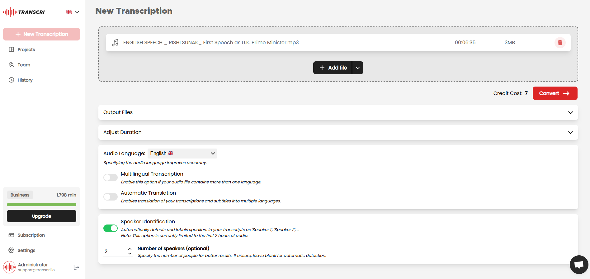 Transcri screenshot: Transcri new transcription