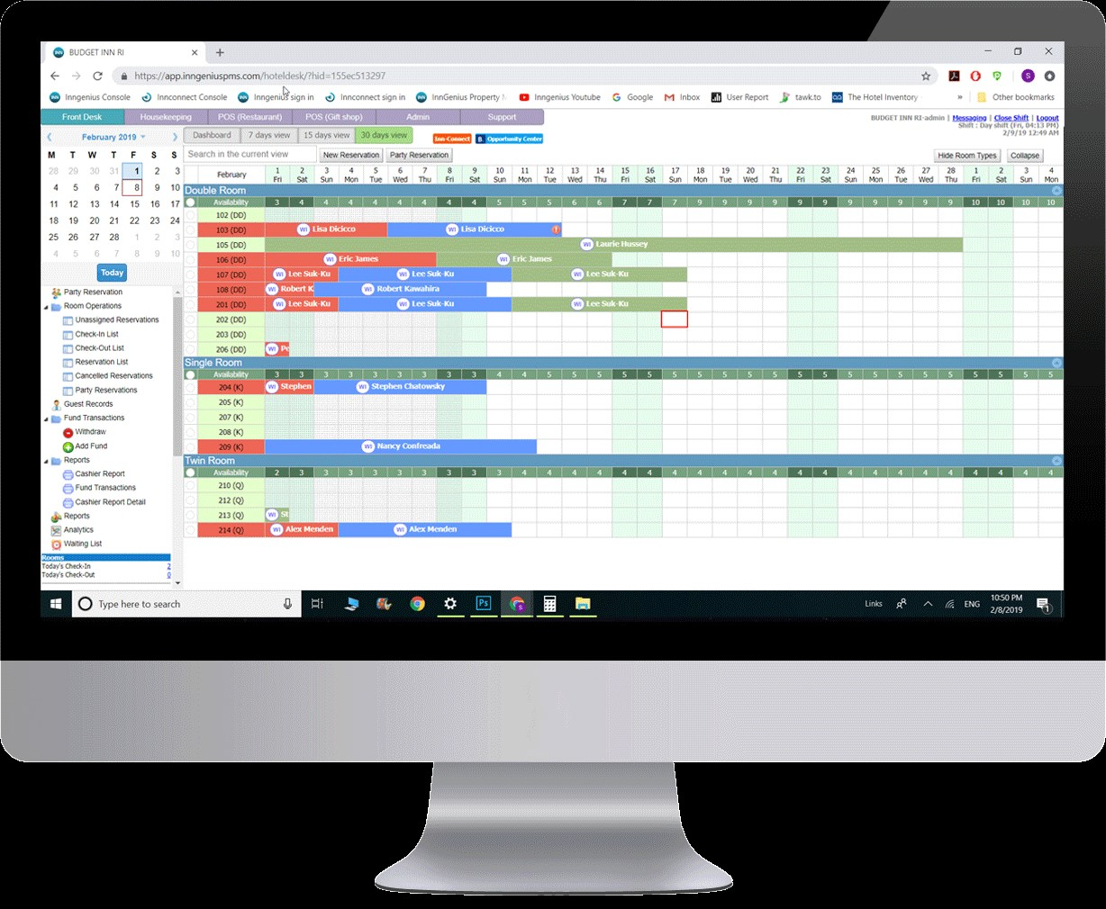 Inngenius PMS Software - InnGenius PMS built-in calendar