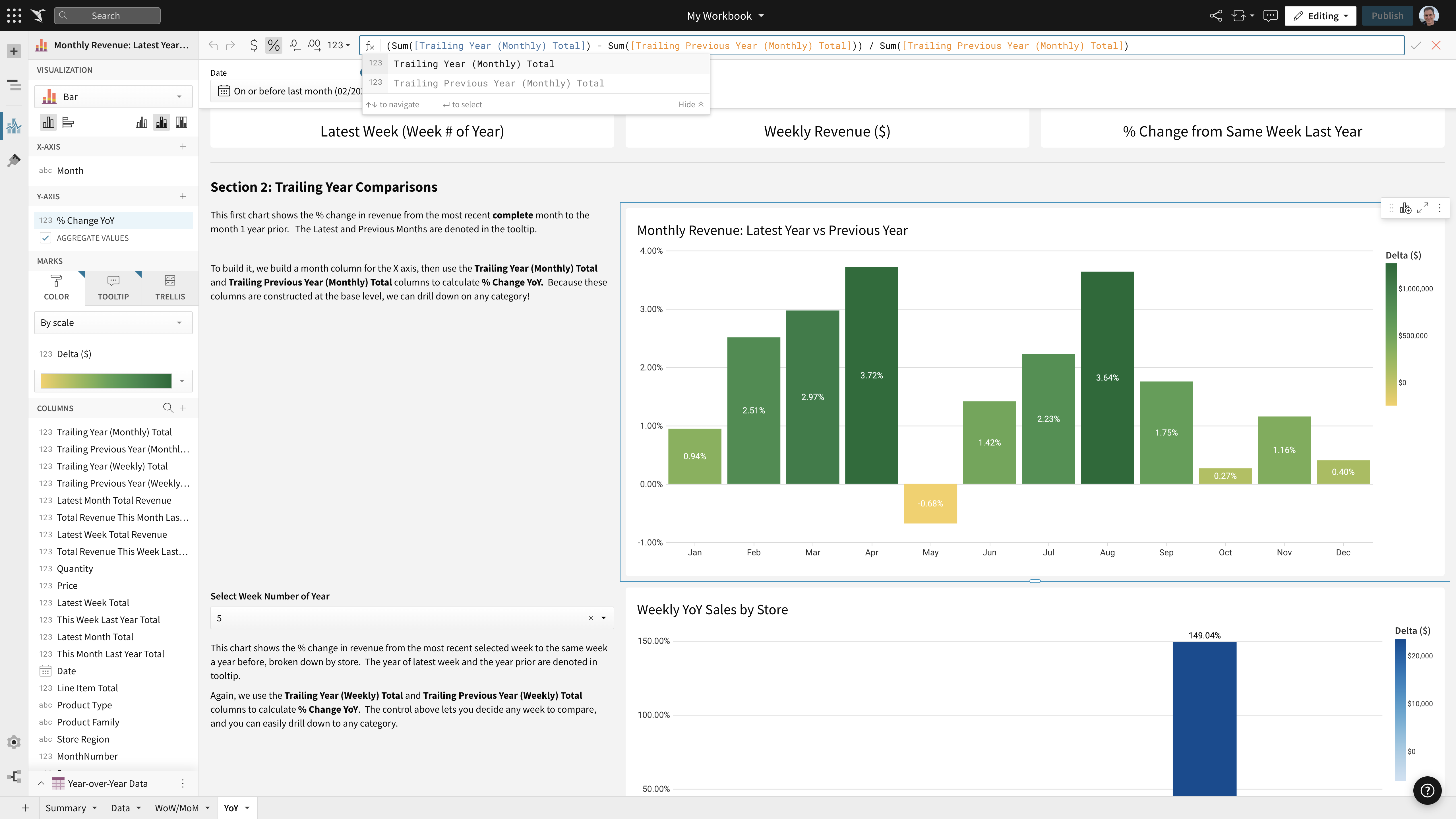 Anyone can add custom calculations to tables and visualizations – no SQL skills necessary.