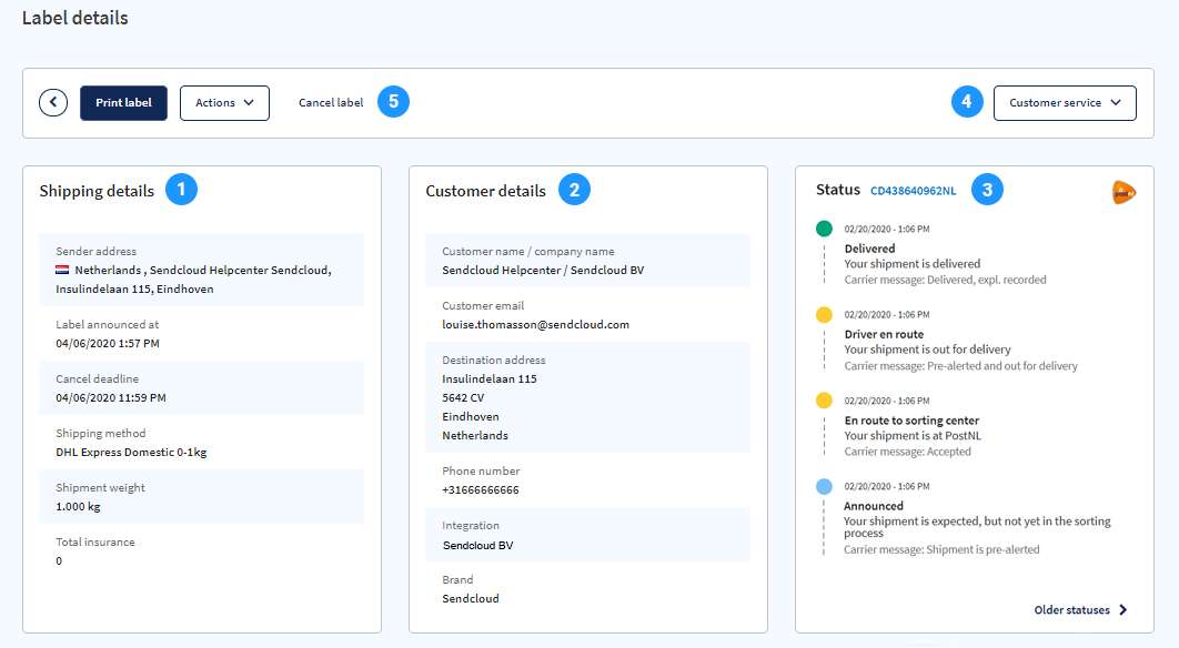 Sendcloud label details